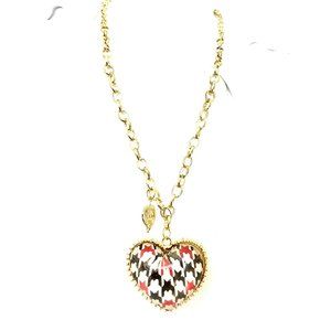 Heart Pendant with Leave Charm Gold Color Chain Necklace